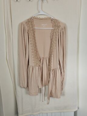 Torrid Soft Lace-Trim Open Cardigan in Tan